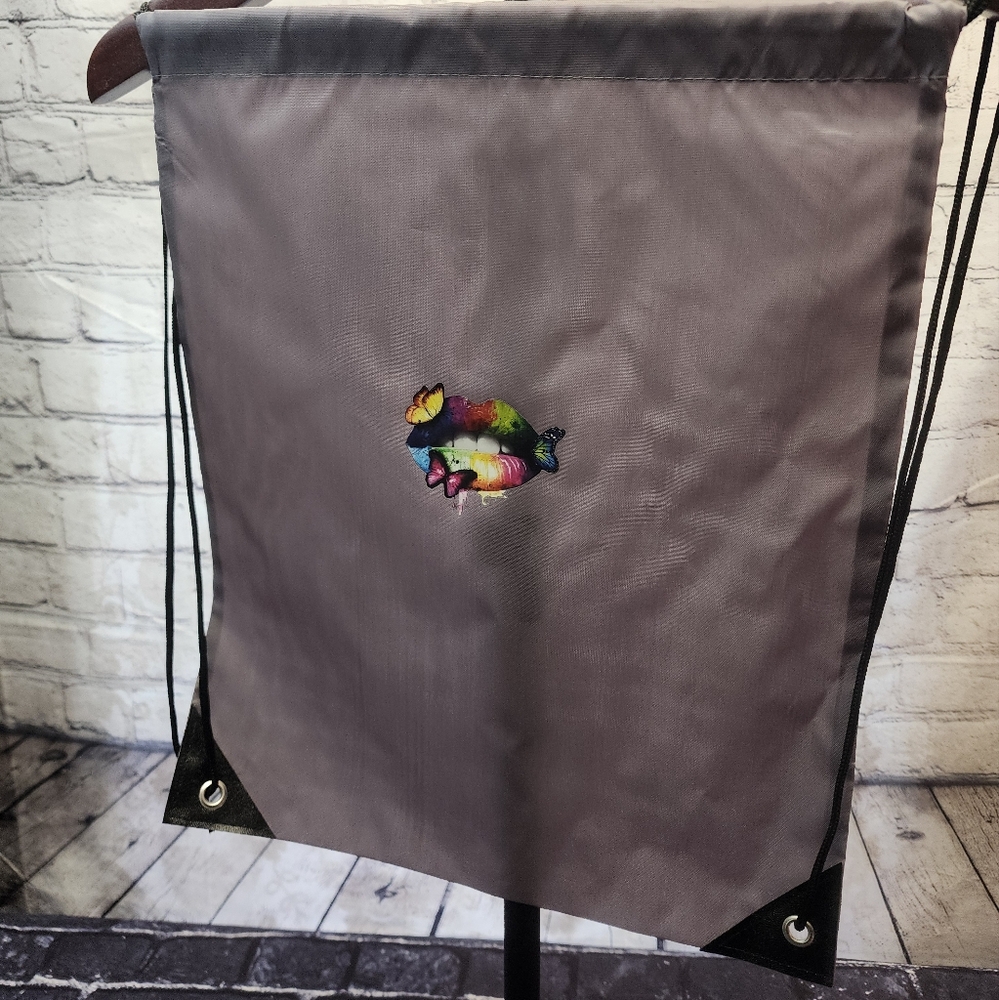 New Gray Swag bag/tote bag lips and butterflies colorful